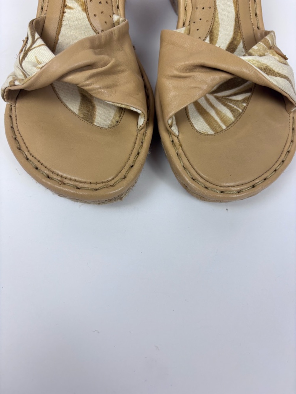 Born Drilles Espadrille Wedge Slide Sandals Leather Fabric Boho Slip-On Tan 8 - Picture 5 of 16